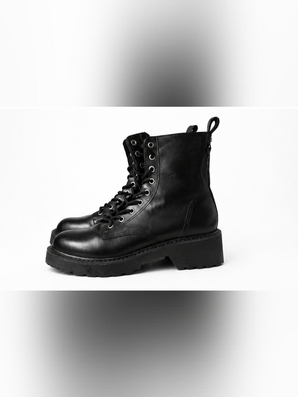 Steve Madden TORNADO Black Leather Lace-Up Combat Boots